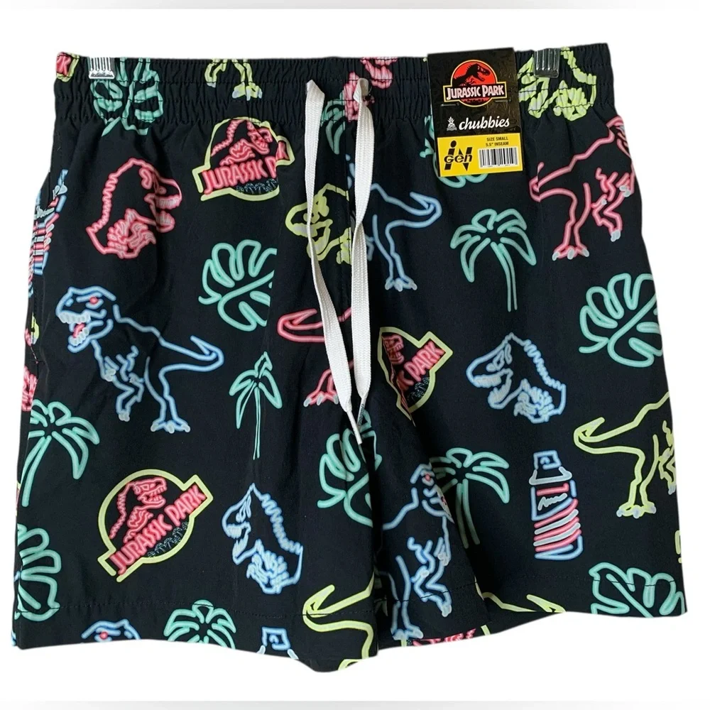 NWT‎ Chubbies Jurassic Park Shorts Size Small Drawstring Swimwear Multicolor